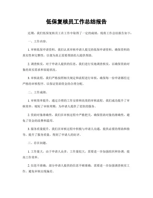 低保复核员工作总结报告
