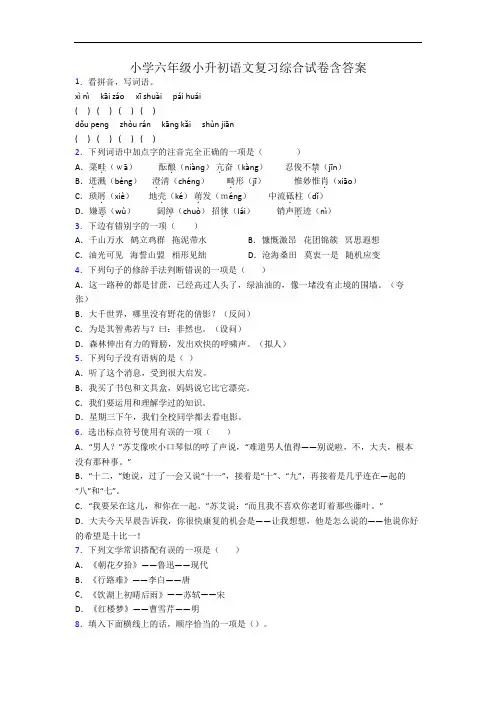 小学六年级小升初语文复习综合试卷含答案
