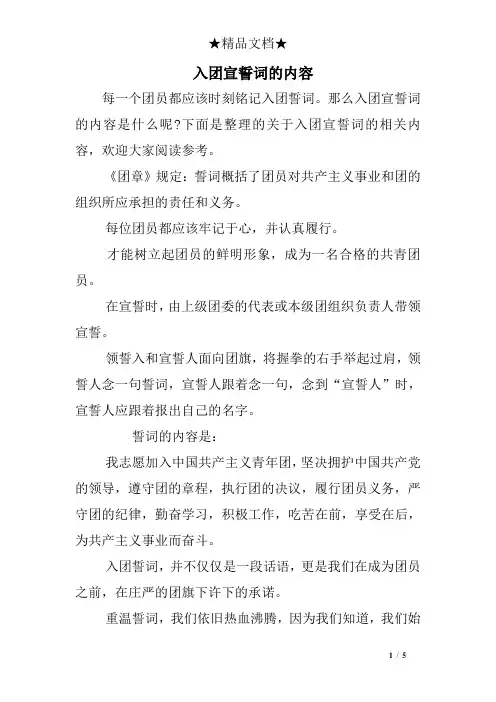 入团宣誓词的内容