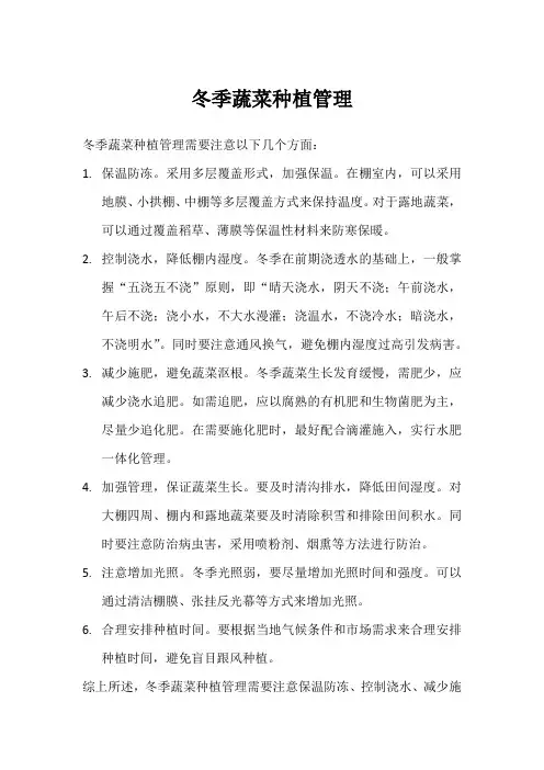 冬季蔬菜种植管理