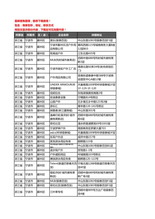 新版浙江省宁波市鄞州区户外用品企业公司商家户名录单联系方式地址大全57家