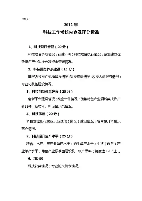 科技工作考评表