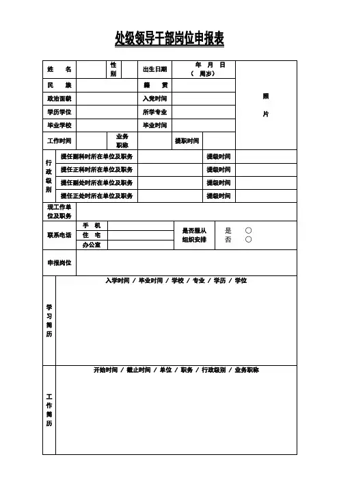 处级领导干部岗位申报表