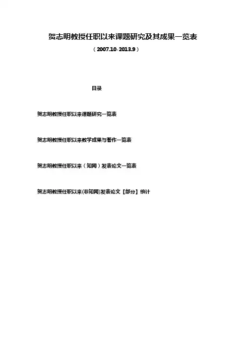 贺志明教授任职以来(2007.10-2013.9)课题研究及其成果