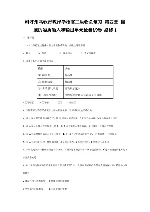 呢岸学校高三生物总复习 第四章 细胞的物质输入和输出单元检测试卷1