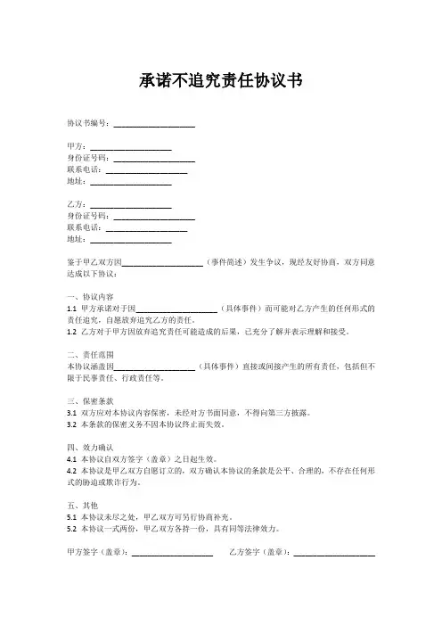 承诺不追究责任协议书范文