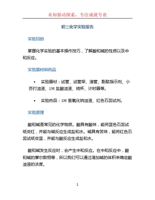 初三化学实验报告
