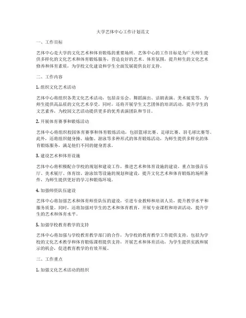 大学艺体中心工作计划范文