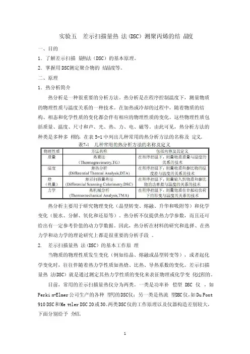 实验五差示扫描量热法测聚丙烯的结晶度