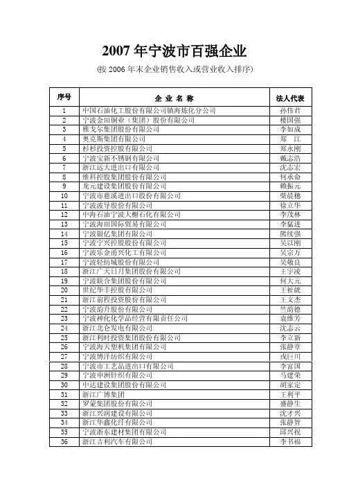 2007年宁波市百强企业