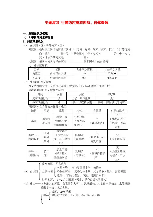 中考地理专题复习 中国的河流和湖泊、自然资源