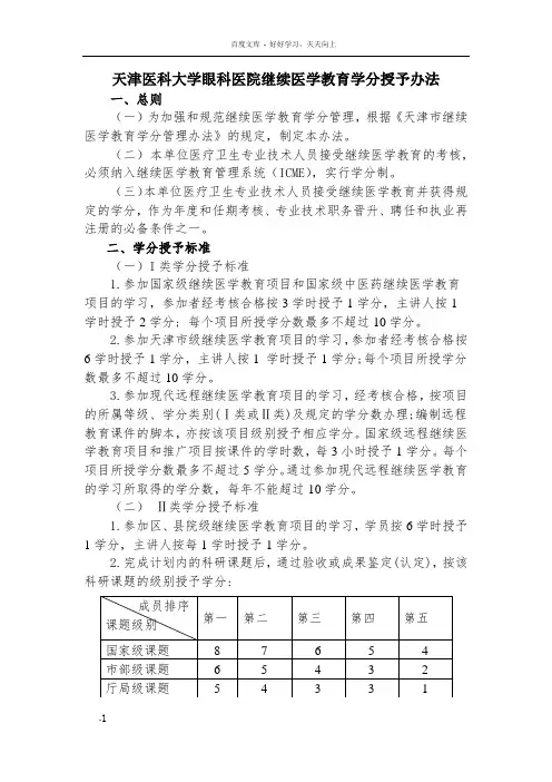 天津医科大学眼科医院继续医学教育学分授予办法
