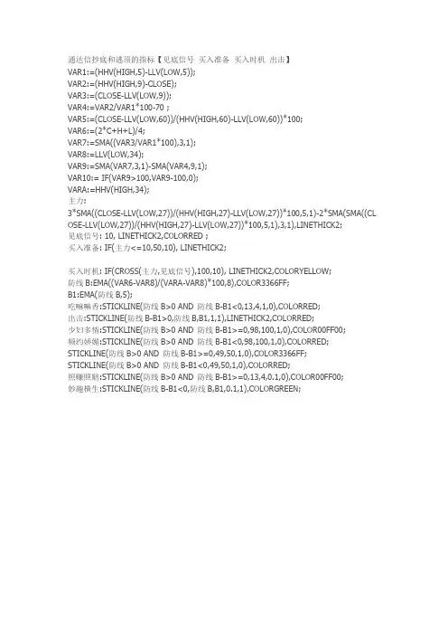 通达信抄底和逃顶的指标【见底信号 买入准备 买入时机 出击】