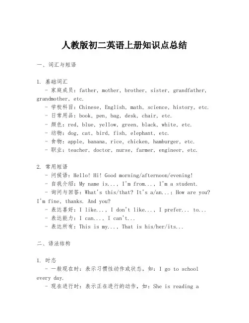 人教版初二英语上册知识点总结