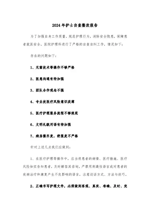2024年护士自查整改报告(三篇)
