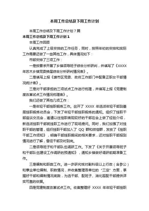 本周工作总结及下周工作计划7篇