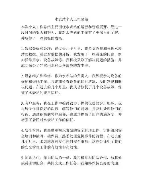 水表站个人工作总结