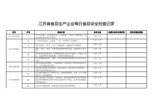 江苏省食品生产企业每日食品安全检查记录