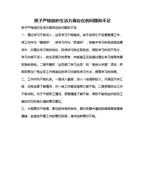 班子严格组织生活方面存在的问题和不足