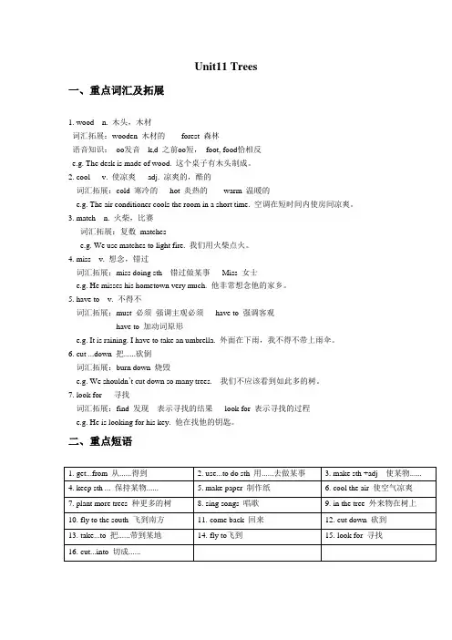 沪教版六年级上册英语Unit 11Trees讲义(教师版)