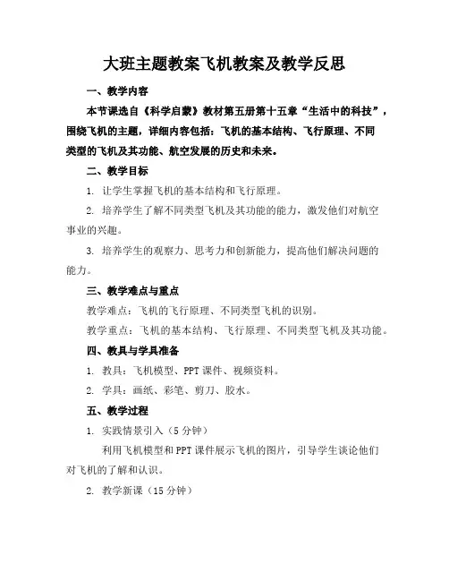 大班主题教案飞机教案及教学反思
