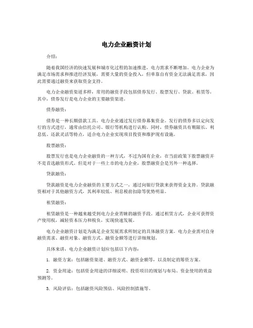 电力企业融资计划