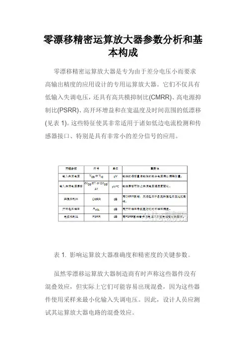 零漂移精密运算放大器参数分析和基本构成