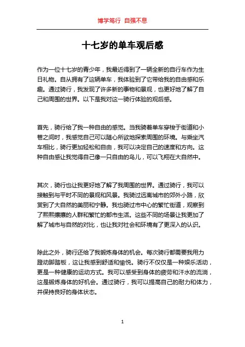十七岁的单车观后感