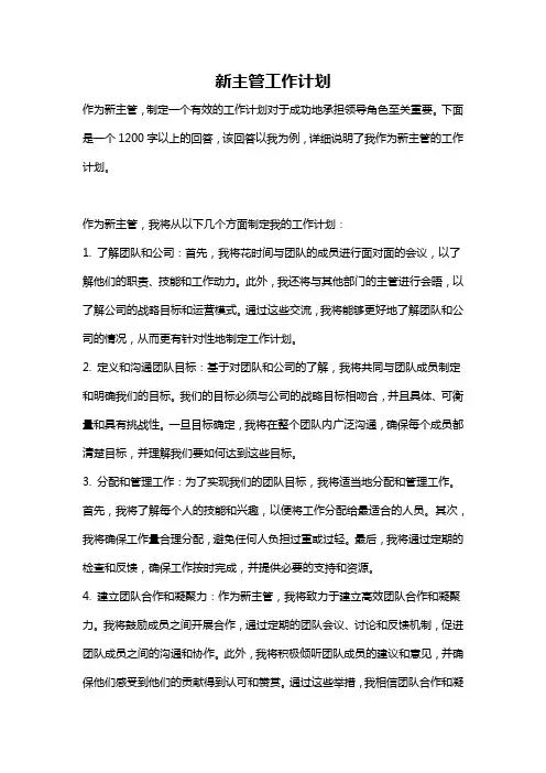 新主管工作计划