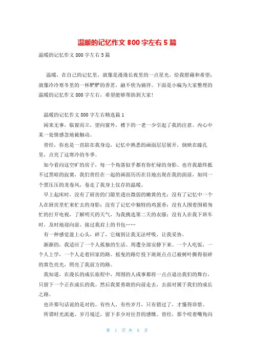 温暖的记忆作文800字左右5篇