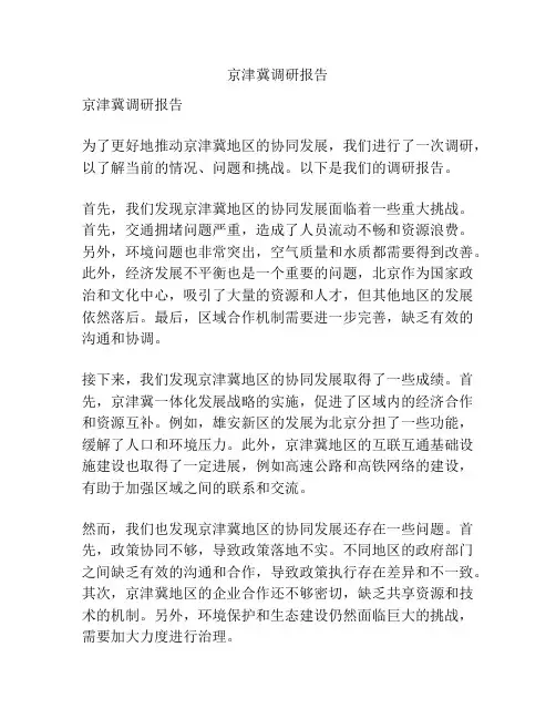京津冀调研报告