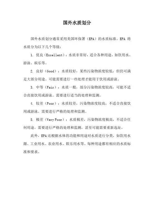 国外水质划分