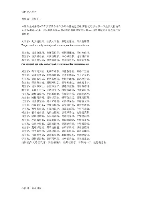明朝诸王世系