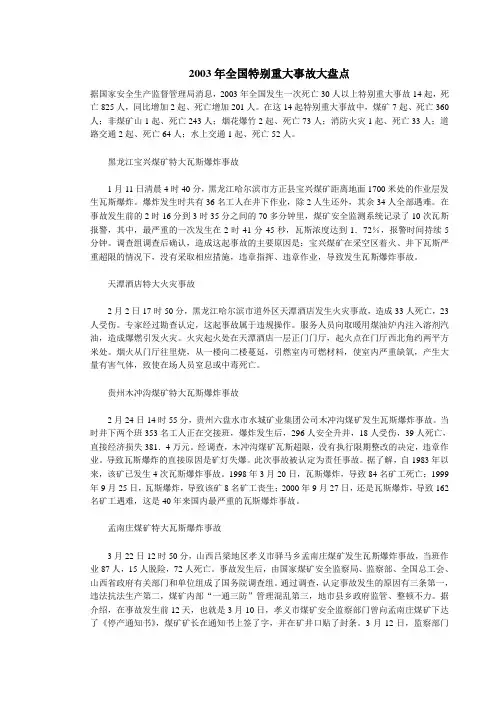 2003年全国特别重大事故大盘点