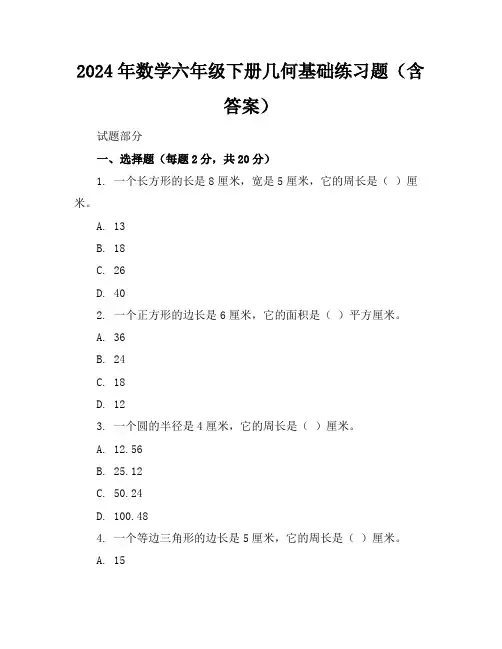 2024年数学六年级下册几何基础练习题(含答案)