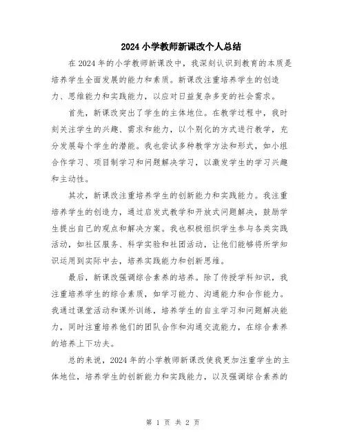 2024小学教师新课改个人总结