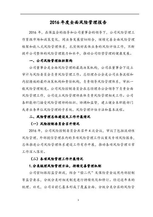 2016年度全面风险管理报告