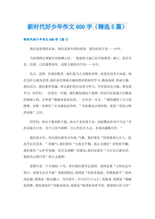 新时代好少年作文600字(精选5篇).doc