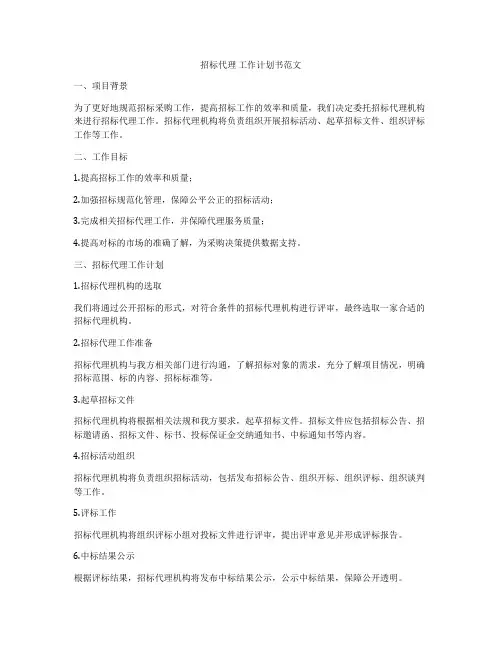 招标代理 工作计划书范文
