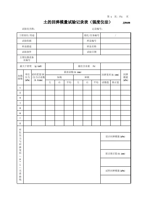 土的回弹模量试验记录表(强度仪法)