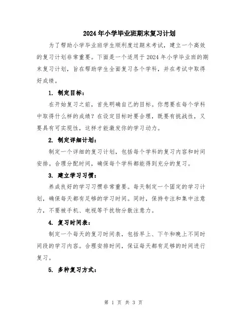 2024年小学毕业班期末复习计划