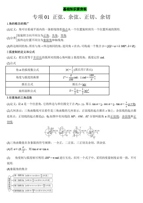 专项01 正弦、余弦、正切、余切-2020-2021学年高一数学下学期期中专项复习(沪教版2020)