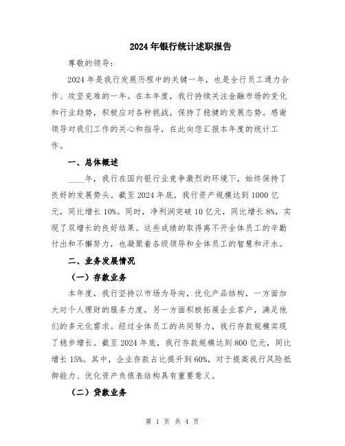 2024年银行统计述职报告