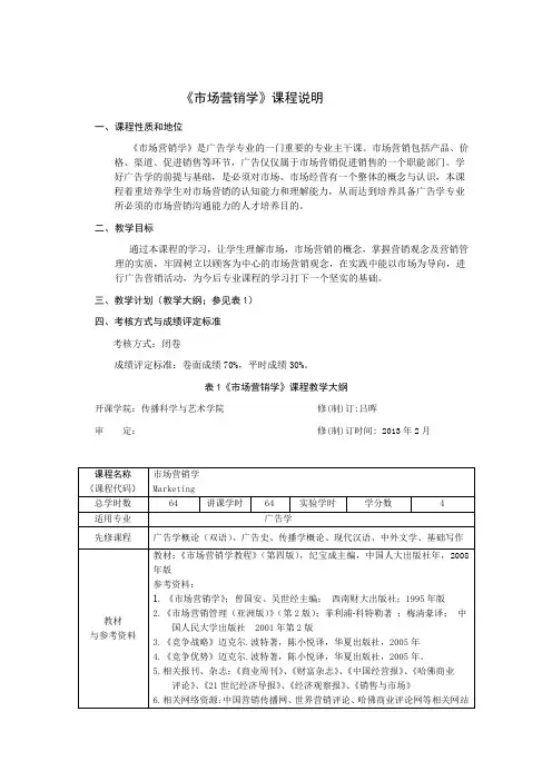 市场营销学课程说明