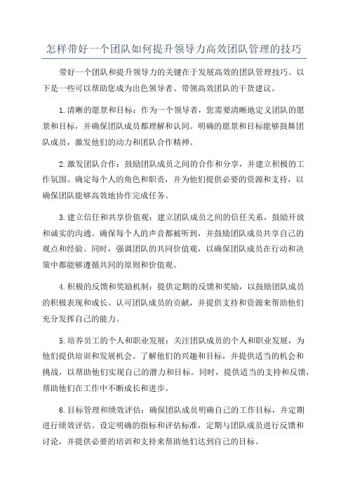 怎样带好一个团队如何提升领导力高效团队管理的技巧