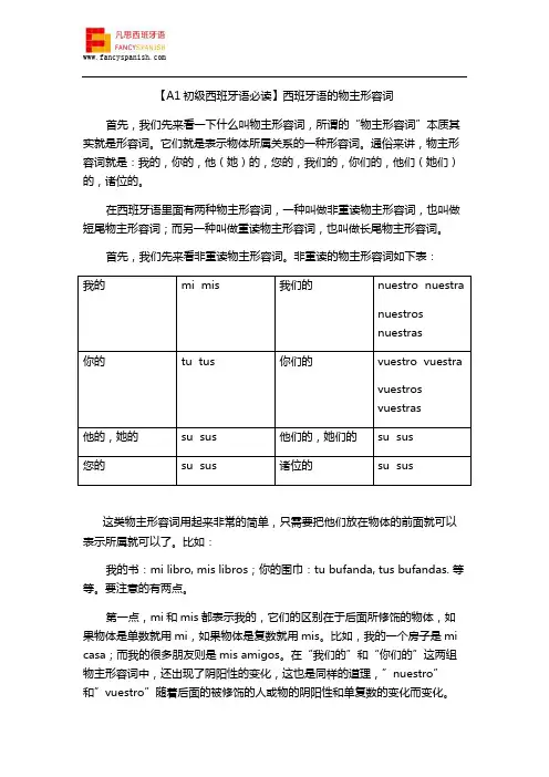 【A1初级西班牙语必读】西班牙语的物主形容词