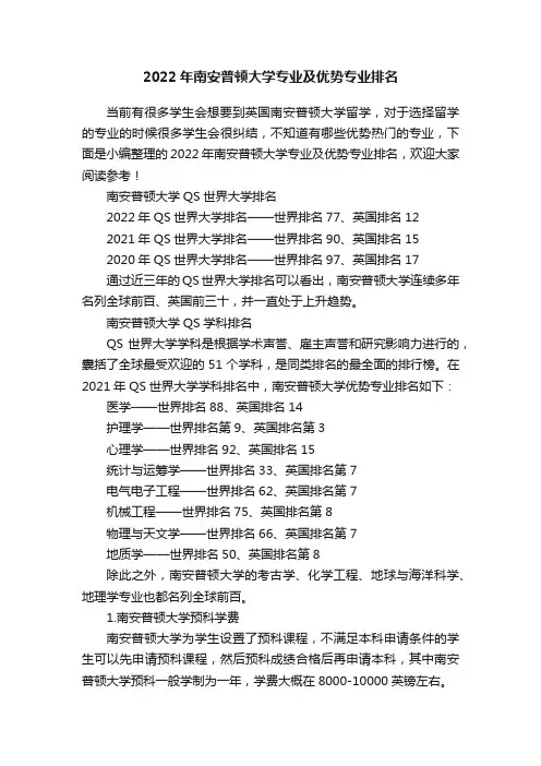 2022年南安普顿大学专业及优势专业排名