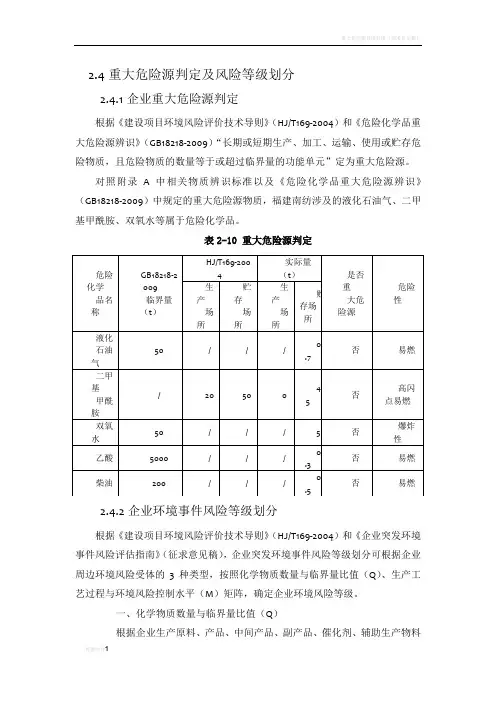 重大危险源判定及环境风险等级划分