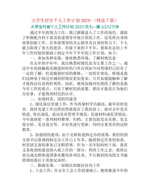 大学生村官个人工作计划2023-(精选7篇)
