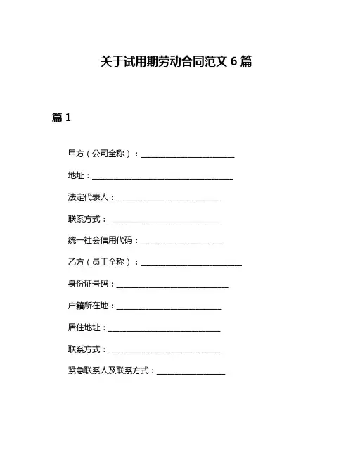 关于试用期劳动合同范文6篇